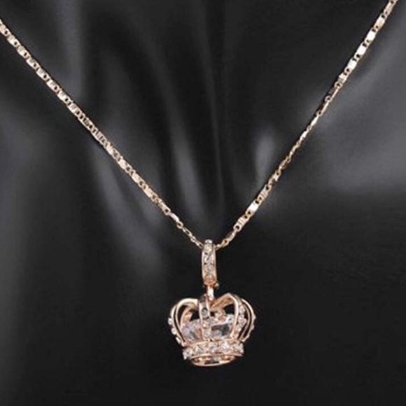 Queen Crown 👑 18K Rose Gold Plated Necklace CZ - Picture 3 of 6